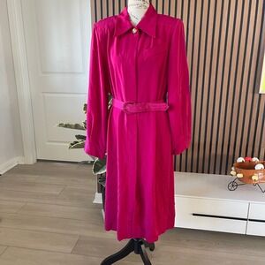 Caron Chicago Vintage 80s Pink Midi Dress Size 12 Long Sleeve Belted